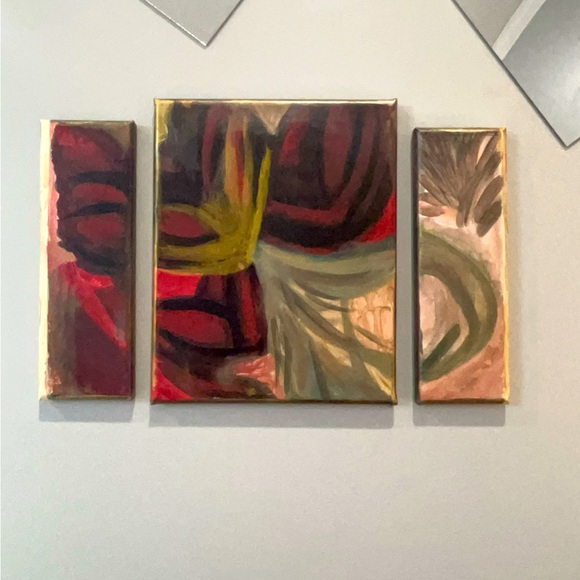 Handmade One of a Kind Original Abstract Triptych 3 Piece Wall Art - Picture 10 of 12